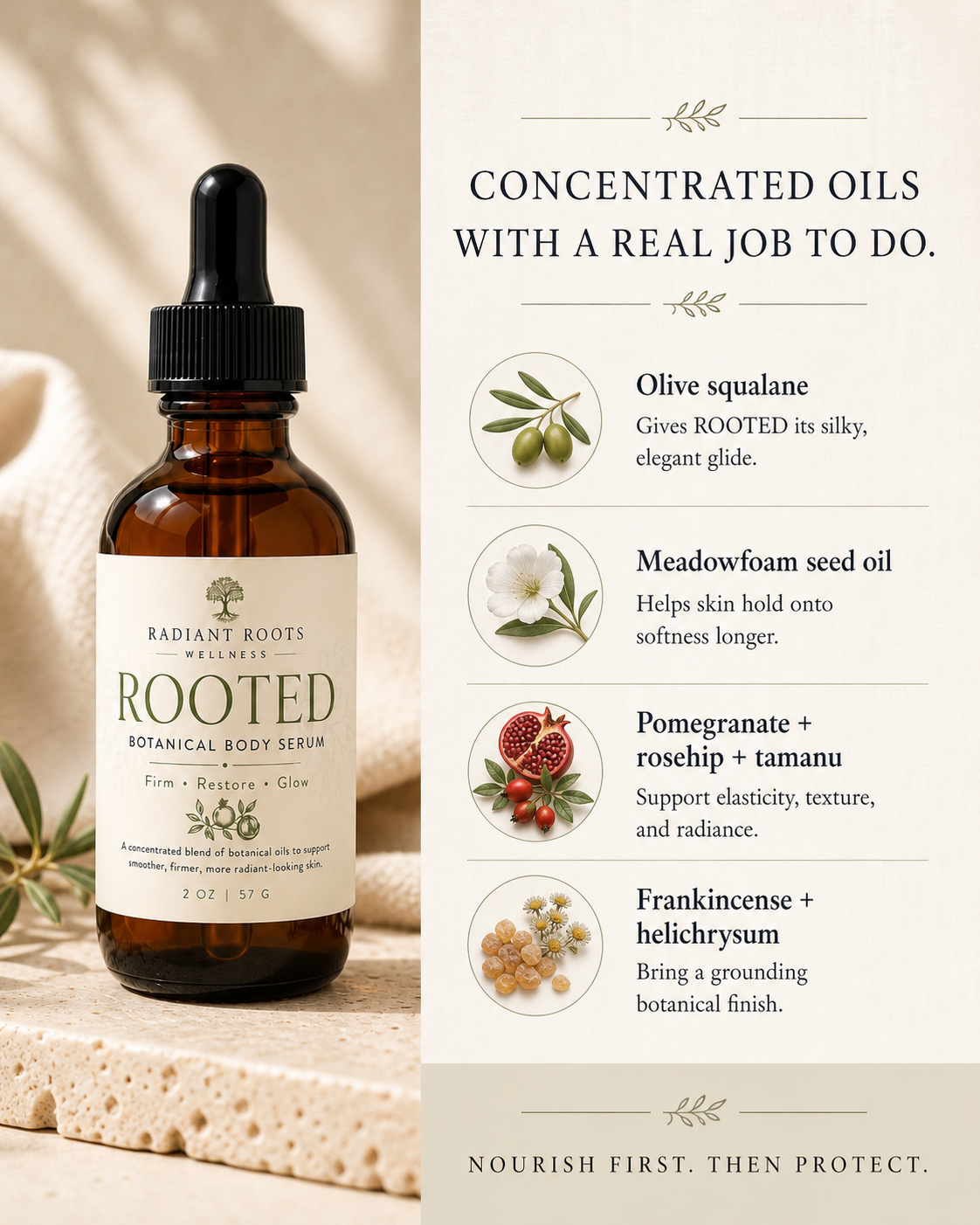 Rooted Body Serum — who it's for, mature skin wanting weightless treatment oil