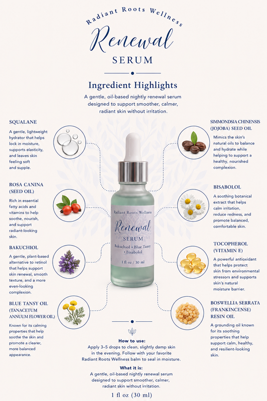 Radiant Renewal Serum — close-up of soft blue botanical oil