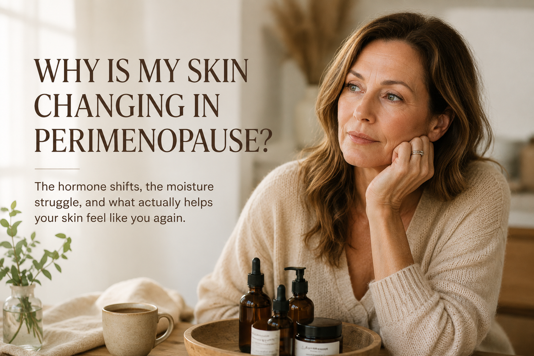 Natural skincare for perimenopausal skin — Radiant Roots tallow balm and botanical serum for changing complexion