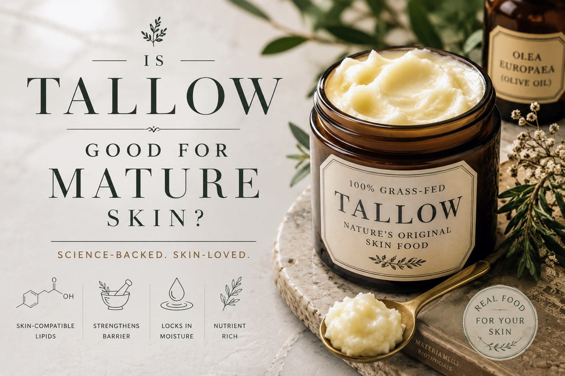 Nourishing Tallow Balm jar with grass-fed tallow — why tallow's fatty acid profile is so well suited to mature skin
