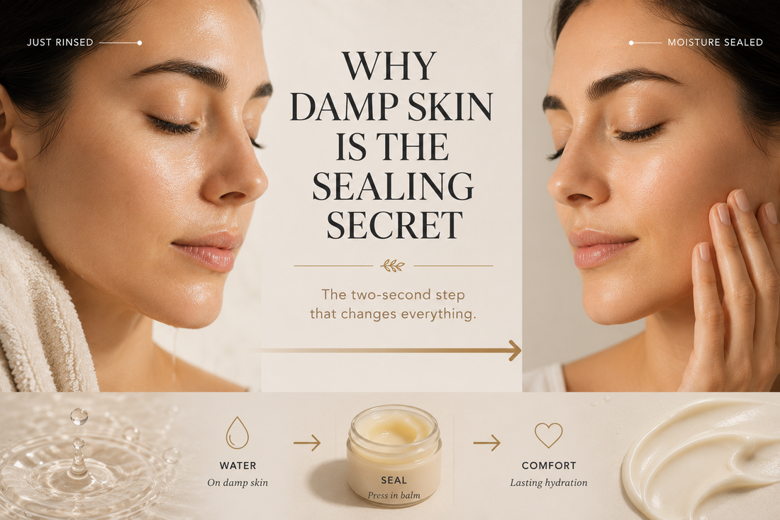 Applying tallow balm to damp skin after cleansing — the two-second timing technique that seals moisture in