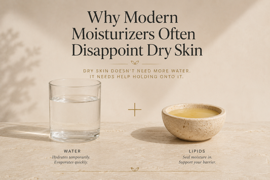 Water-based moisturizer versus grass-fed tallow balm — why most lotions disappoint dry skin and what actually works