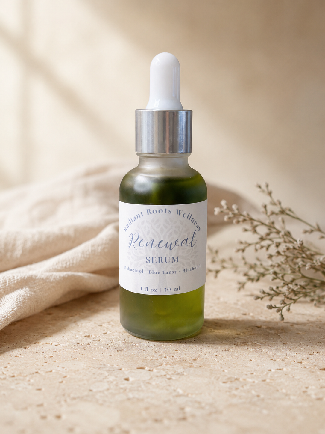 Radiant Renewal Serum — bakuchiol + blue tansy + bisabolol facial oil for fine lines and perimenopausal skin | Radiant Roots Wellness