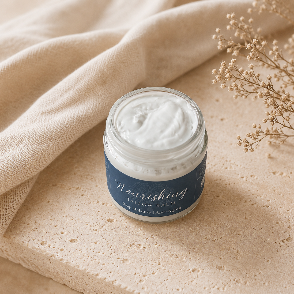 Nourishing Tallow Balm 4 oz jar — grass-fed tallow moisturizer for mature dry perimenopausal skin | handcrafted by Radiant Roots Wellness