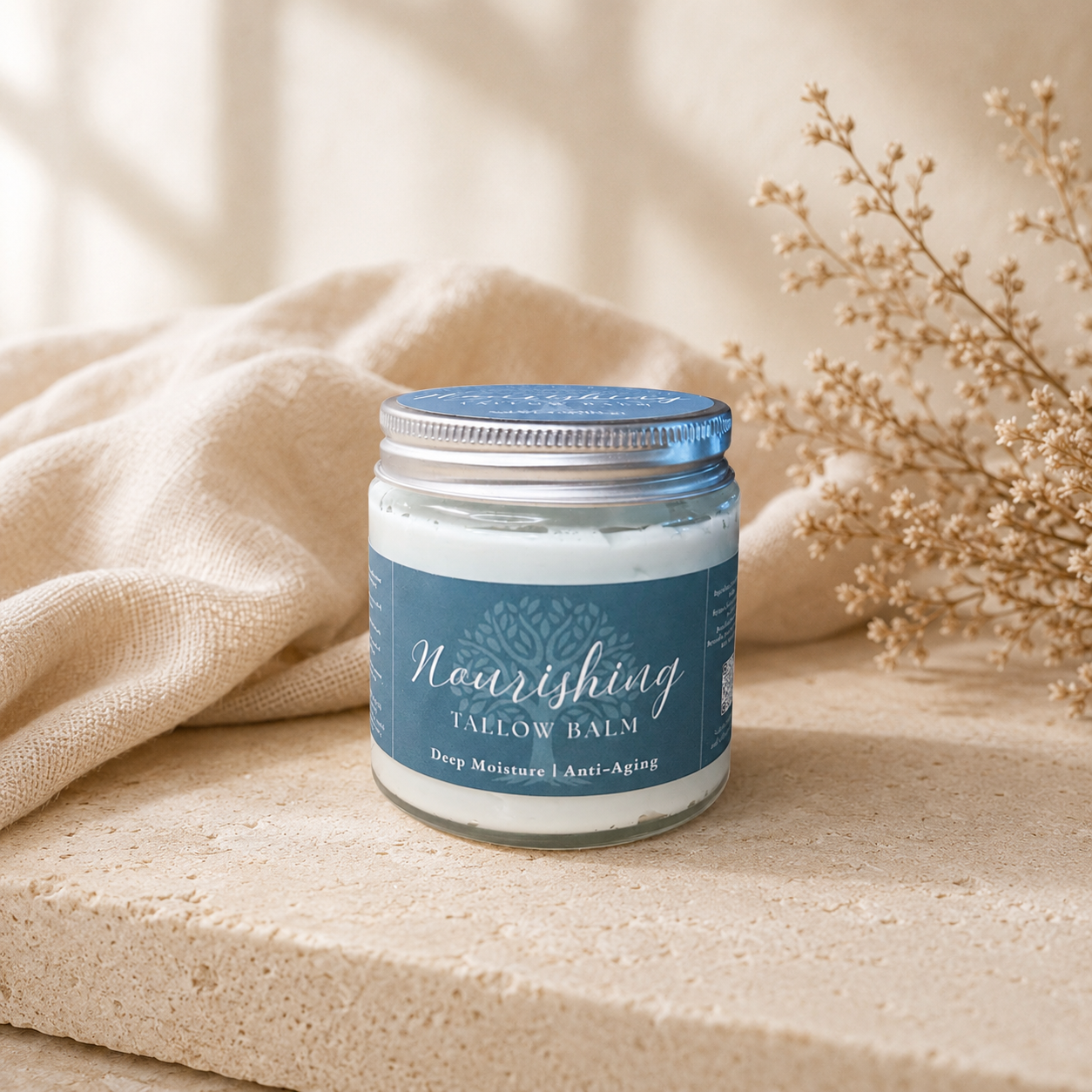 Nourishing Tallow Balm 2 oz jar — small-batch grass-fed tallow face cream with frankincense and methylene blue | Radiant Roots Wellness