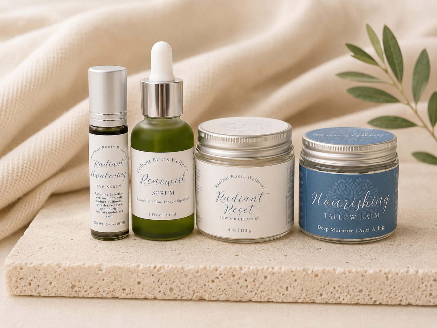 The Complete Radiant Ritual — full handcrafted set: cleanser, serum, tallow balms for mature perimenopausal skin | Radiant Roots