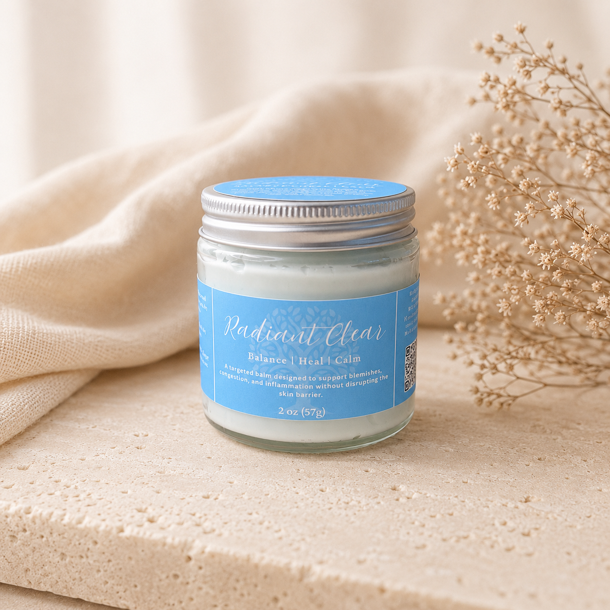 Radiant Clear — tea tree + blue tansy + zinc oxide tallow balm for break-out prone skin | Radiant Roots Wellness