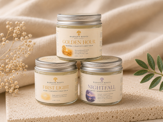 Radiant Hours Trio Set — First Light, Golden Hour, and Nightfall whipped tallow body balms by Radiant Roots Wellness
