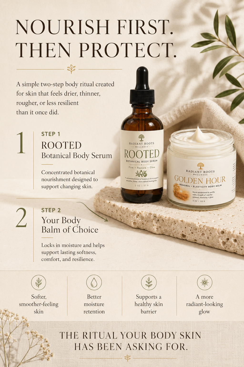 The Radiant Body Ritual- Radiant Hours Body Balm + Rooted Body Serum