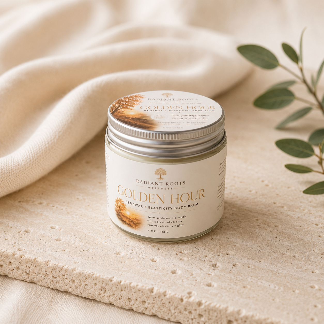 Golden Hour Body Balm — small-batch handcrafted tallow + rosehip body cream for mature dry skin | Radiant Roots
