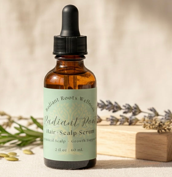 Radiant Root Hair and Scalp Serum bottle — by Radiant Roots Wellness