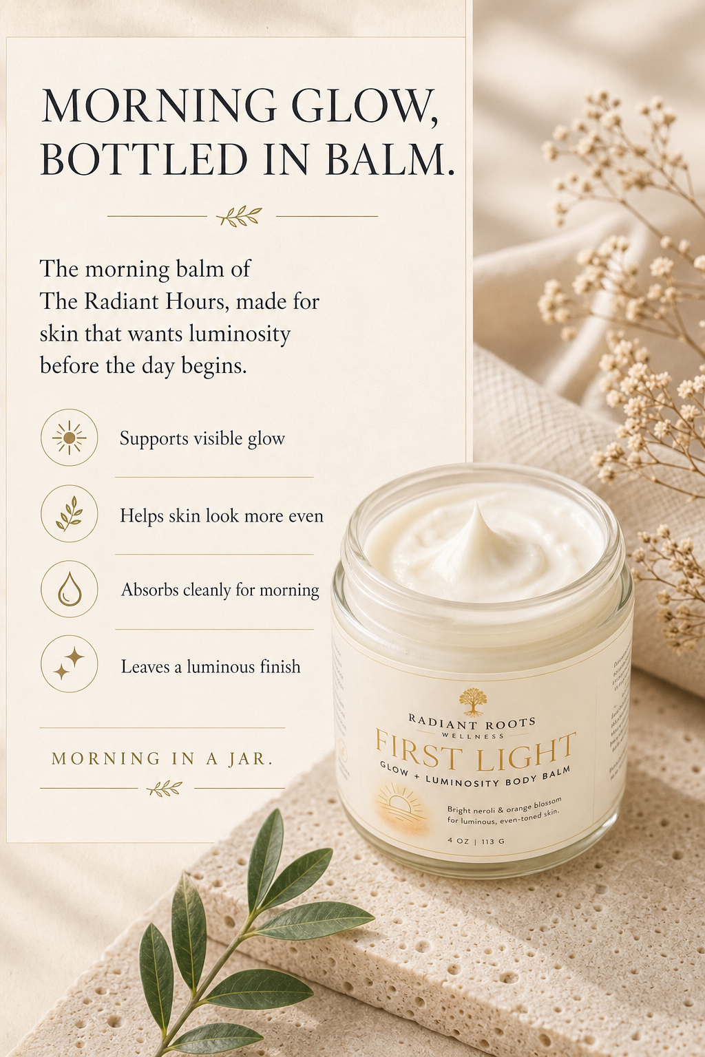 First Light Body Balm — benefits, neroli and citrus florals for morning glow on mature skin