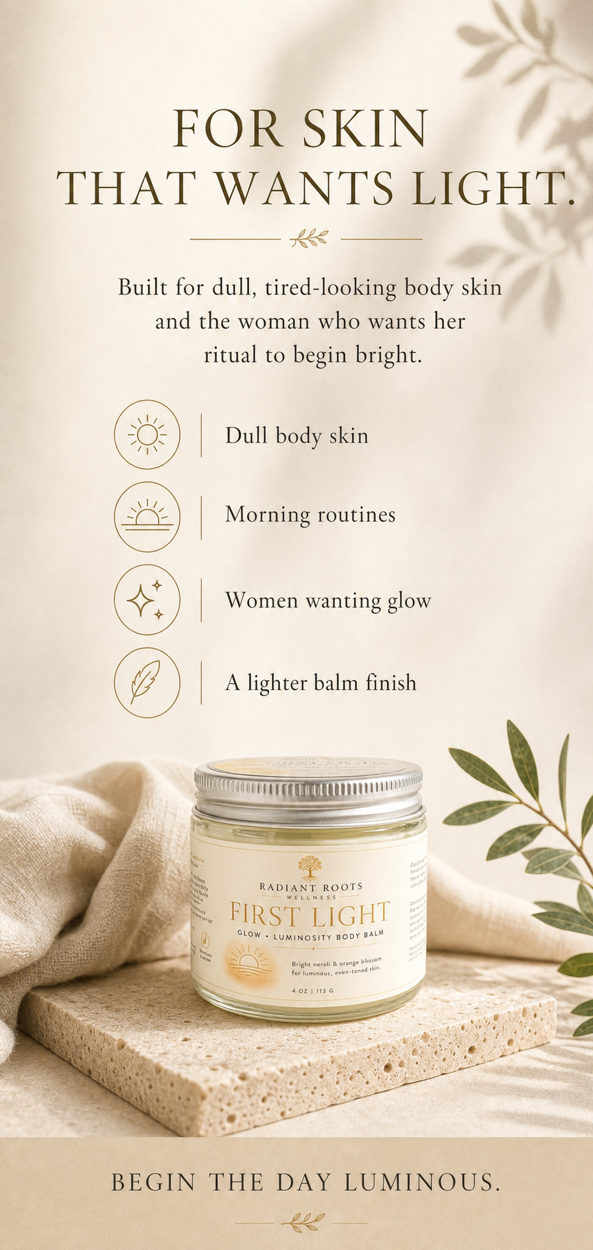 First Light Body Balm — who it's for, mature skin wanting bright morning hydration