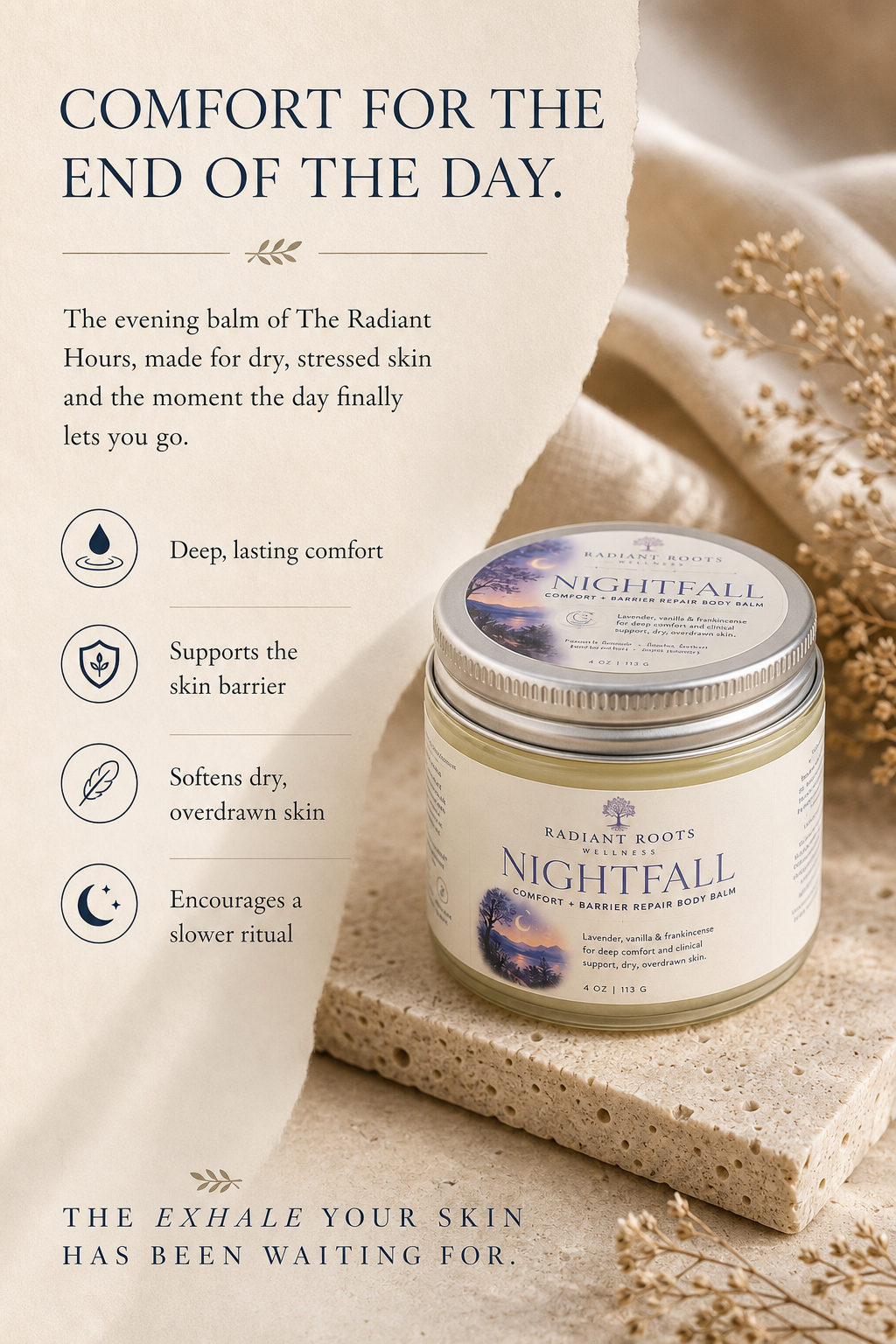 Nightfall Body Balm — benefits, calming lavender for evening ritual on mature dry skin