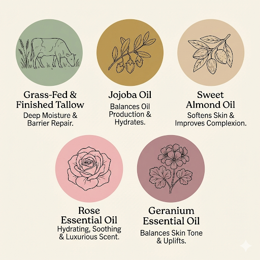 Rose Glow Body Butter — texture detail of whipped pink tallow butter