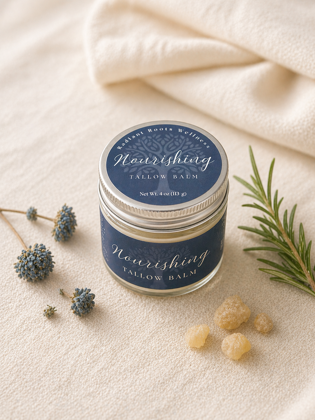 Nourishing Tallow Balm jar — handmade tallow face balm by Radiant Roots Wellness