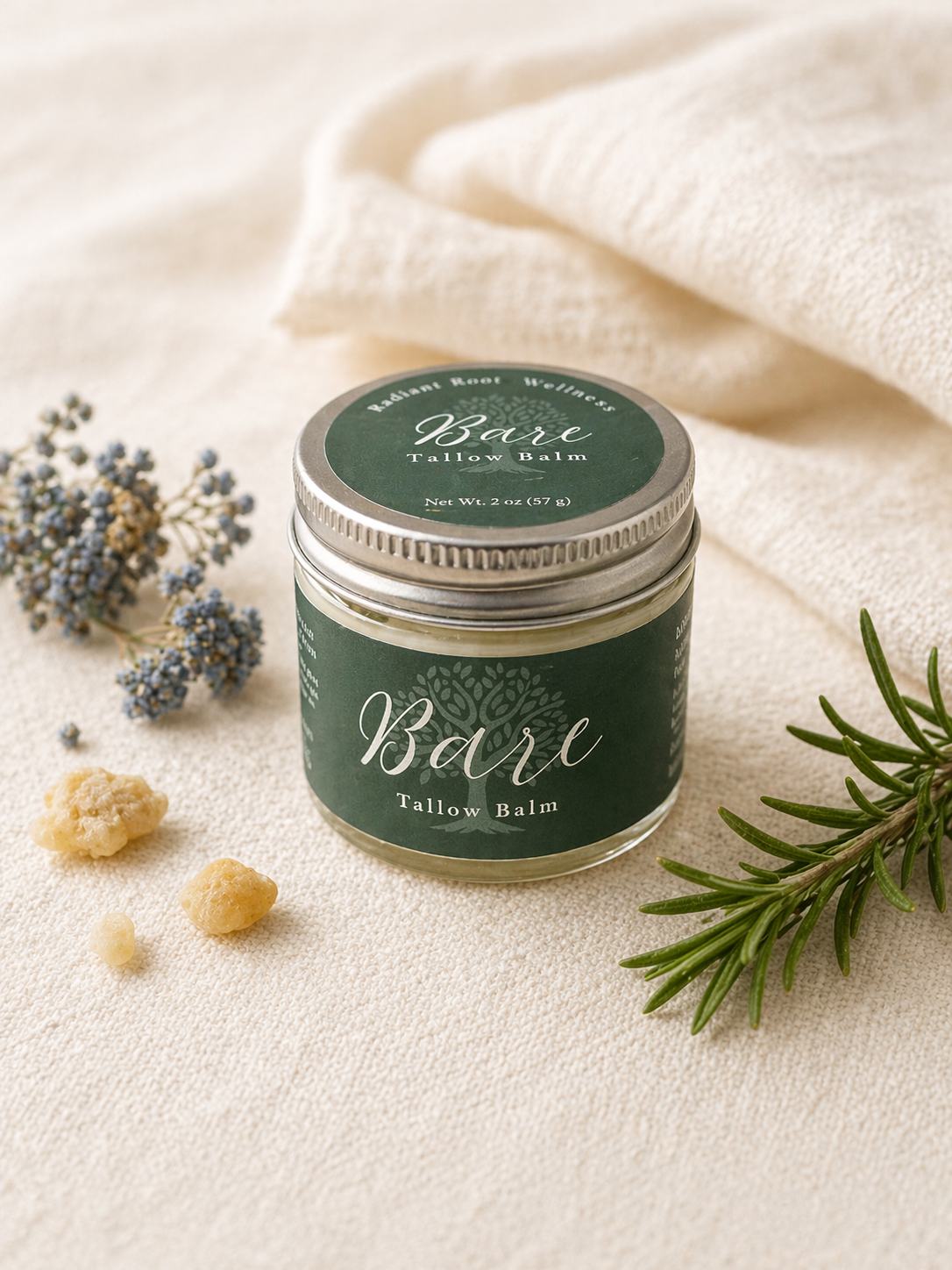 Bare Balm jar — unscented tallow and castor balm by Radiant Roots Wellness
