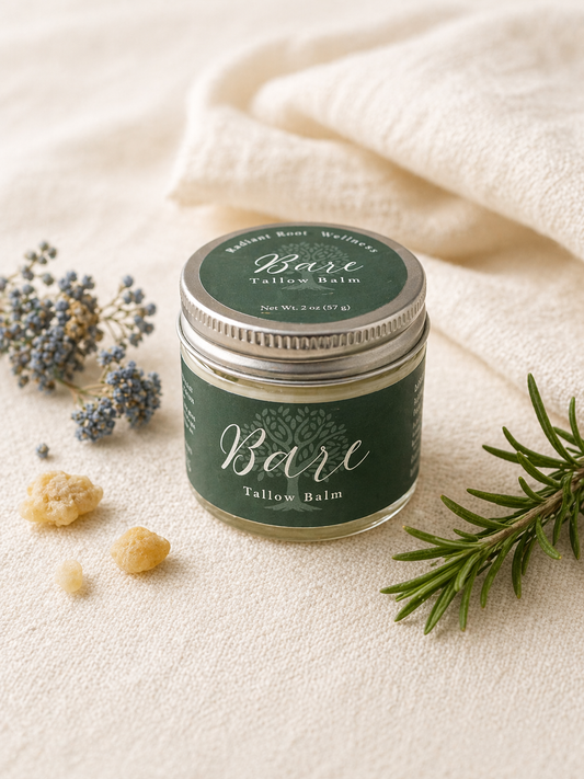 Bare Balm jar — unscented tallow and castor balm by Radiant Roots Wellness