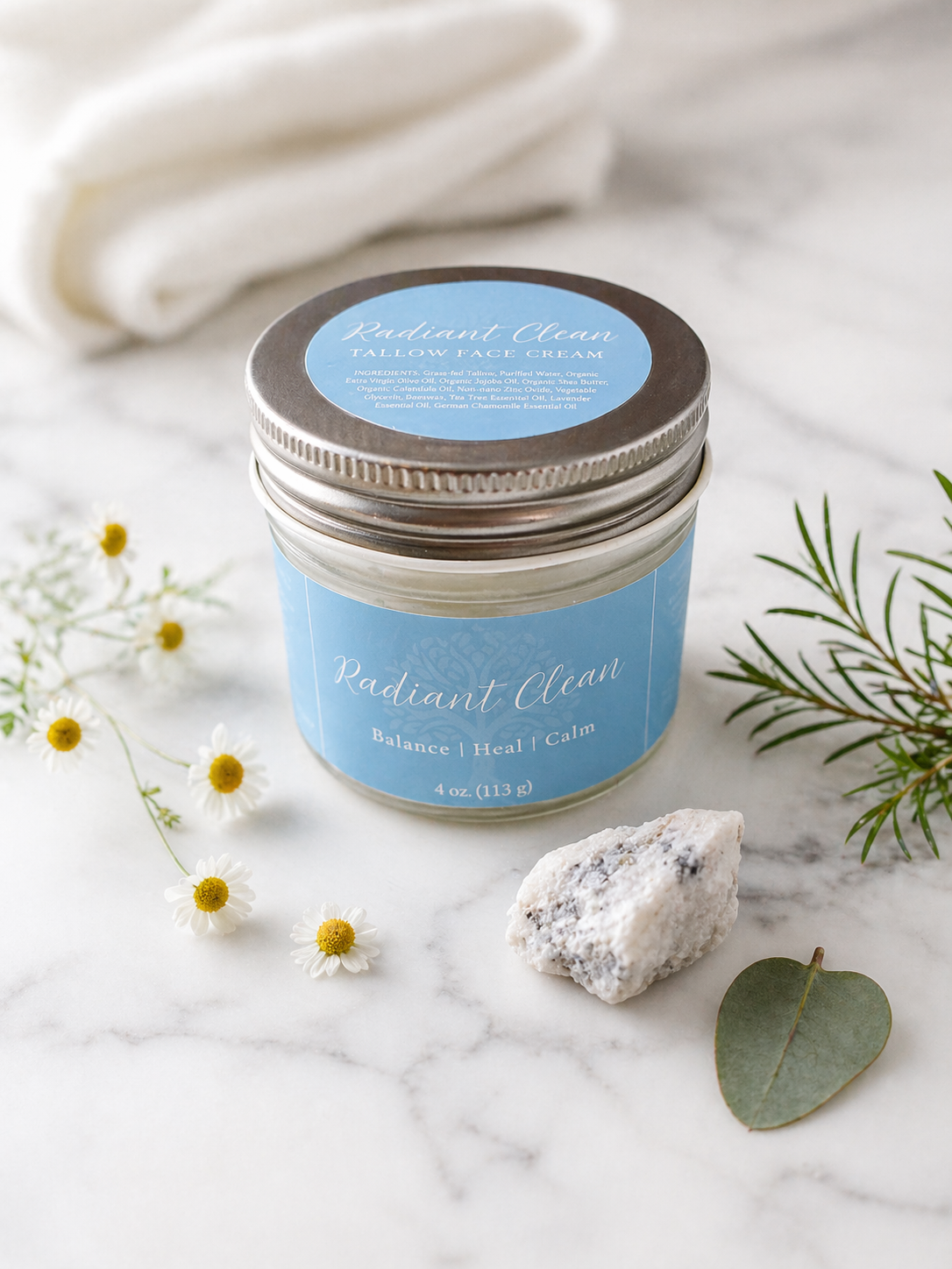 Radiant Clear jar — tallow and zinc balm for break-out prone skin