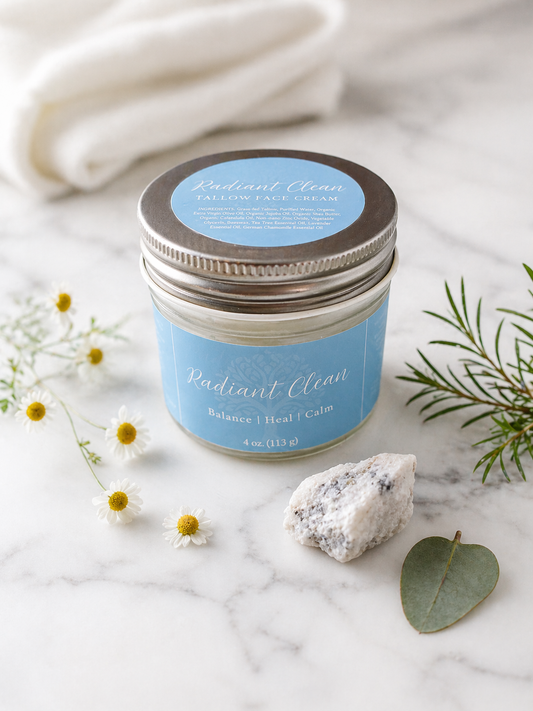 Radiant Clear jar — tallow and zinc balm for break-out prone skin