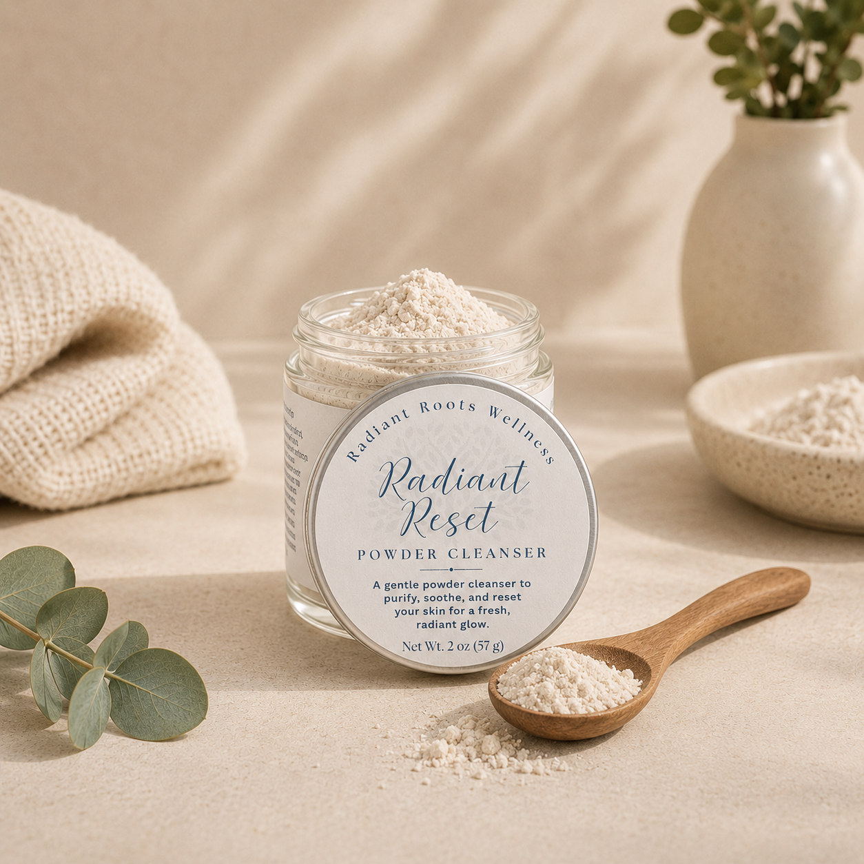 Radiant Reset jar — botanical powder cleanser and weekly mask