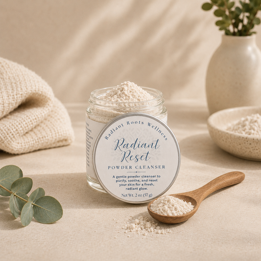 Radiant Reset jar — botanical powder cleanser and weekly mask