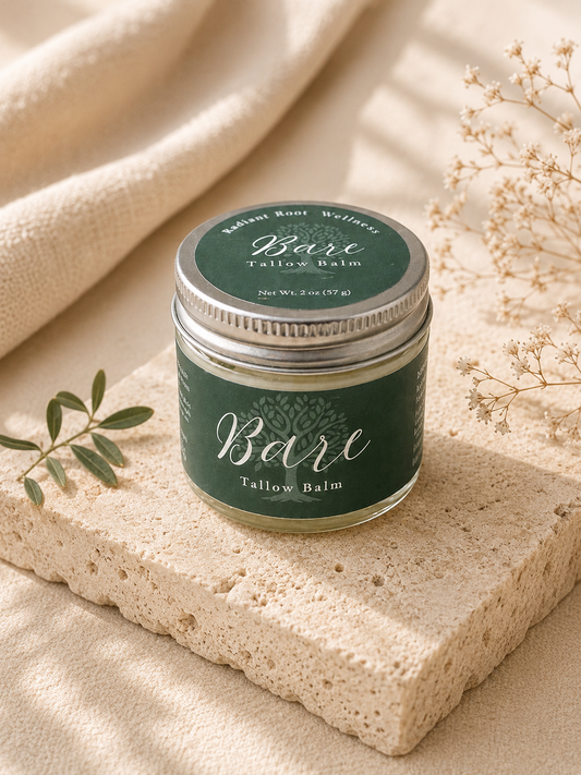 Bare Balm — two-ingredient grass-fed tallow + castor oil balm, pregnancy and baby safe, sensitive skin | Radiant Roots Wellness