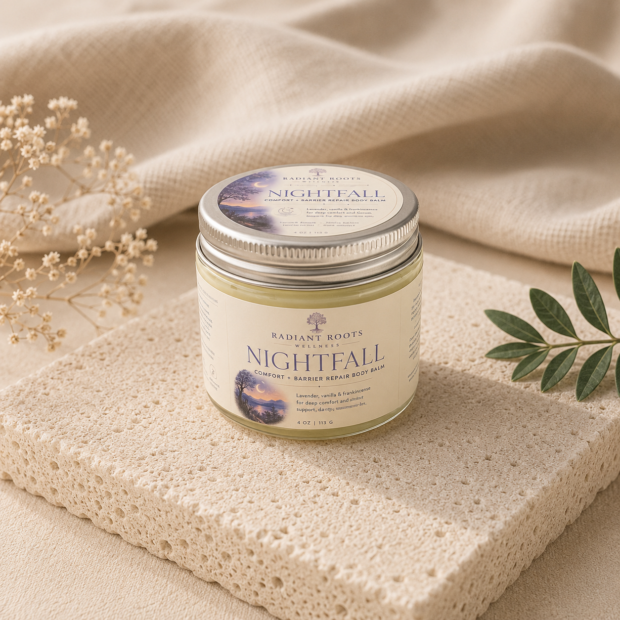 Nightfall Body Balm — texture detail of soft whipped tallow evening body cream by Radiant Roots Wellness