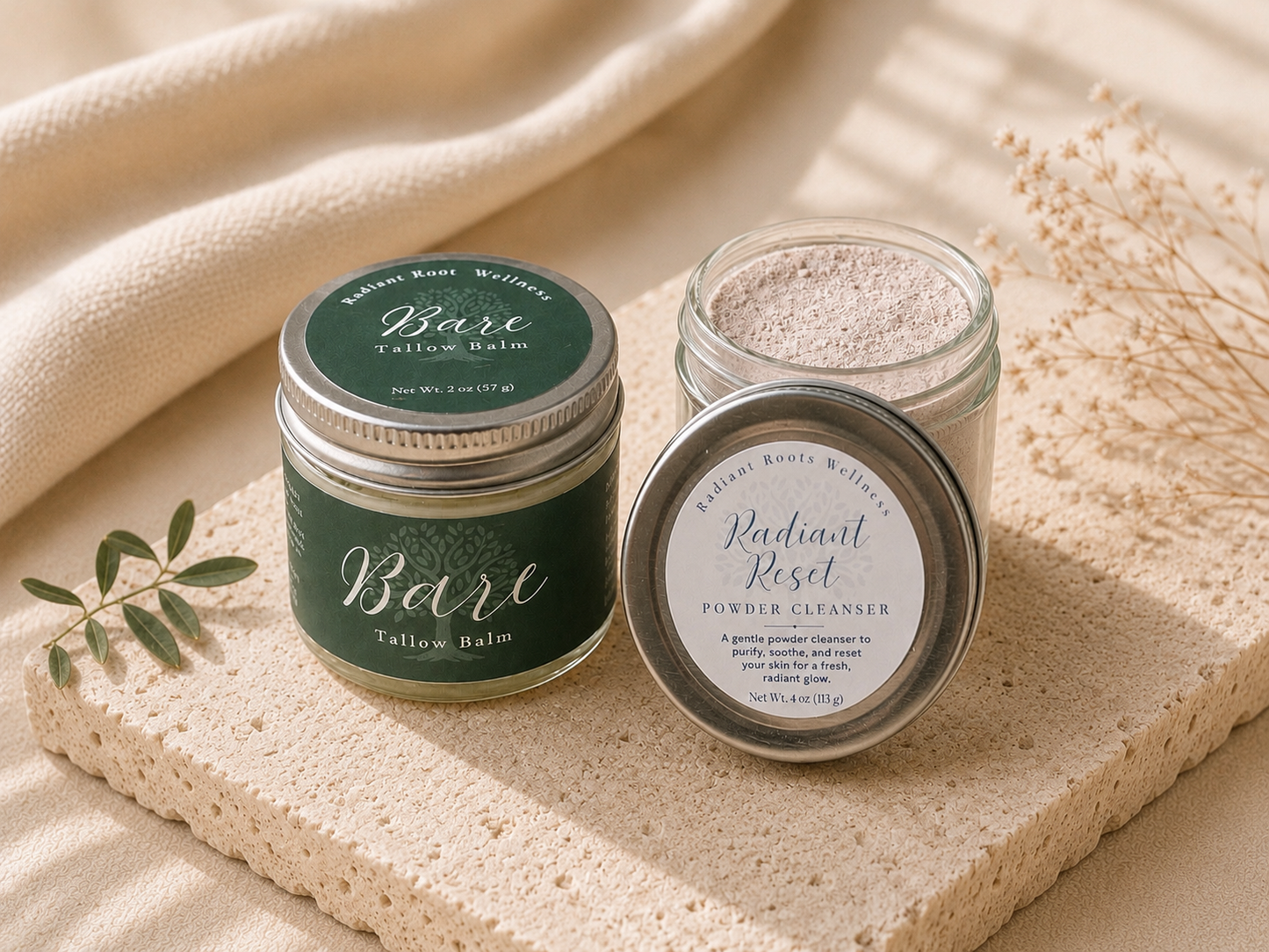 The Gentle Beginnings Set — pregnancy-conscious duo: Radiant Reset cleanser + two-ingredient Bare Balm | Radiant Roots Wellness