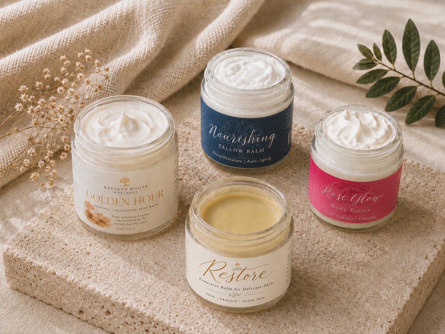 Mini Balm 1 oz — travel-size whipped tallow balm in five scents | Radiant Roots Wellness