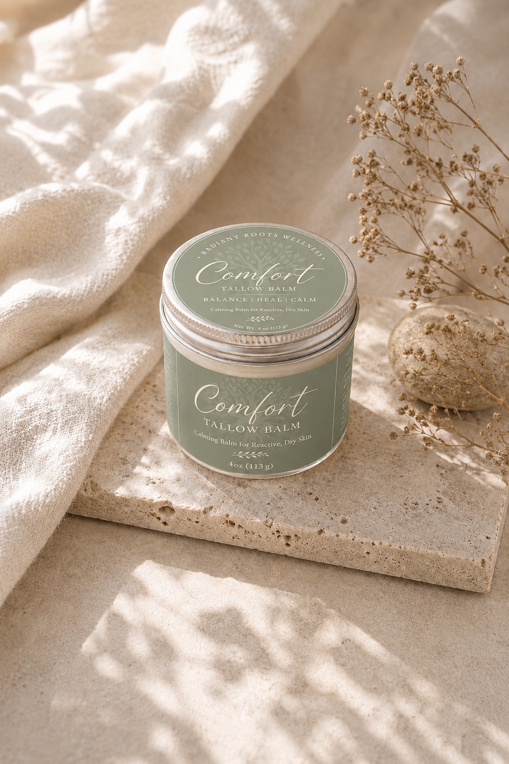 Comfort Balm — whipped tallow and botanical balm for sensitive skin | Radiant Roots Wellness